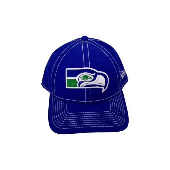 New Era Seattle Seahawks Hat Cap 9Forty NFL Adjustable Blue With White Stitching - Picture 6 of 10
